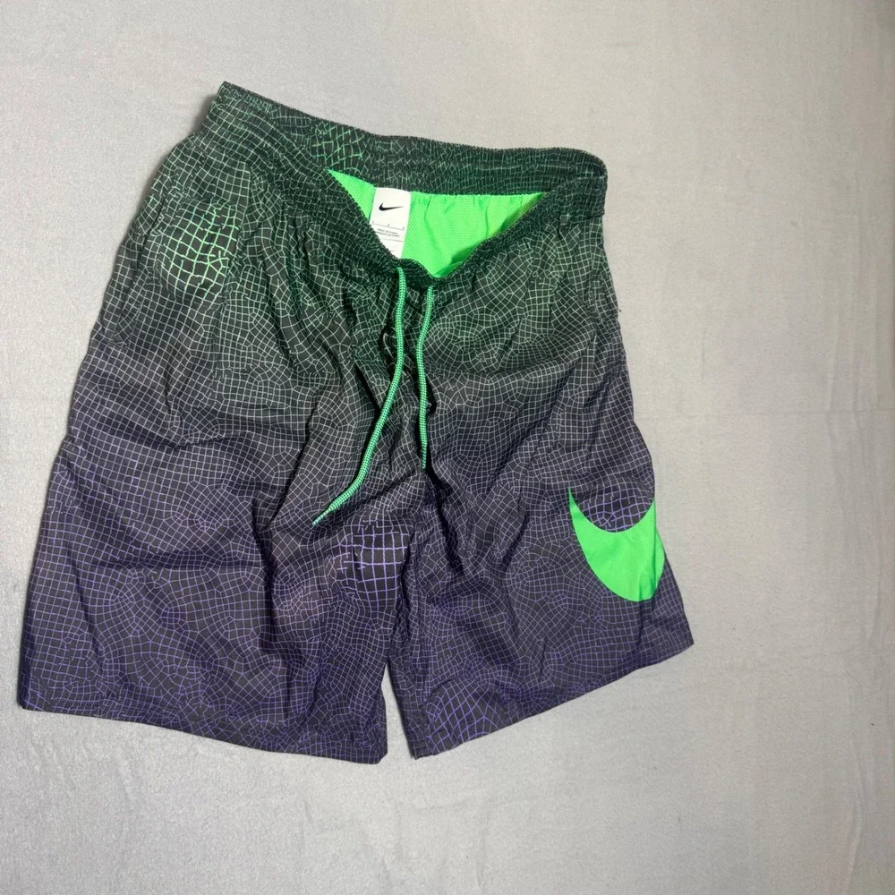 Nike Mens Swim Trunks Green Purple Gradient Grid Board Shorts Large NESS9445